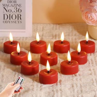 Imagem de Flameless Wax Tealights Eywamage Red com conjunto remoto de 10