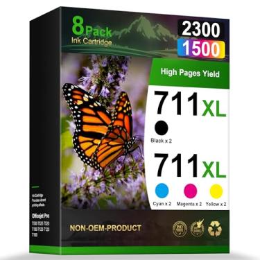 Imagem de Pacote com 8 cartuchos de tinta 711XL de alto rendimento, compatíveis com cartuchos de tinta HP 711, compatível com impressoras HP Designjet T120 T100 T520 T125 T130 T525 T530 (2 pretos, 2 cianos, 2