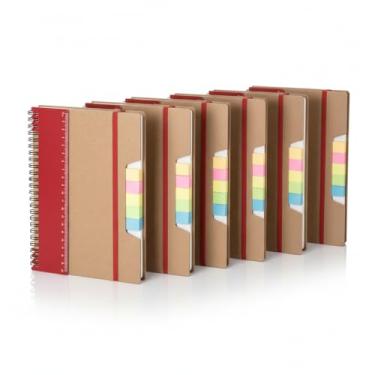 Imagem de Caderno Ecológico com Capa de Papel Kraft, 21x14cm, 70 Folhas Pautadas, Régua Destacável, Sticky Notes Coloridos, Bloco de Anotações, Elástico (10, Vermelho)