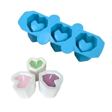 Imagem de Molde de Silicone Vaso para Cimento Resina Gesso Velas Forma Vaso 3 Cavidades (Coração)