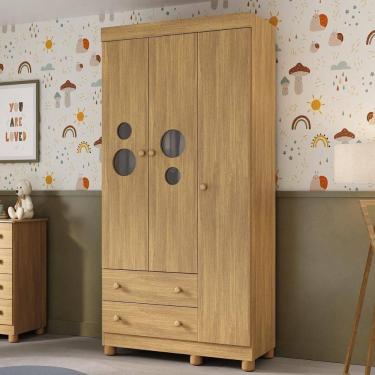 Imagem de Guarda-roupa Infantil 92cm com Vidro 3 Portas e 2 Gavetas Bombom Multimóveis MP4462