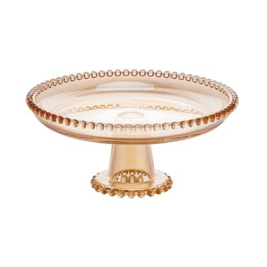 Imagem de Prato de Cristal C/Pé para Bolo/Doces Pearl Bolinha Âmbar 20x9cm Wolff