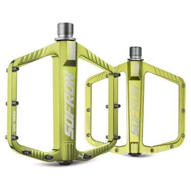 Imagem de SOFRON Pedais de bicicleta MTB, pedais leves de bicicleta de montanha para bicicletas BMX/Road - Pedal de plataforma grande de liga de alumínio universal, verde