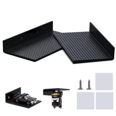 Imagem de Pacote com 6 prateleiras de acrílico flutuantes para parede, compatível com blocos de construção LEGO, prateleiras de dupla face com pinos de 40 x 40 cm para armazenamento e exibição de tijolos de