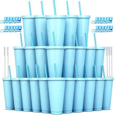 Imagem de Alohastarttg Copos de plástico reutilizáveis de 680 g, copos personalizados para festa com tampas e canudos, pacote com 12 canecas de viagem de café gelado ou copos de festa de meninas malvadas,