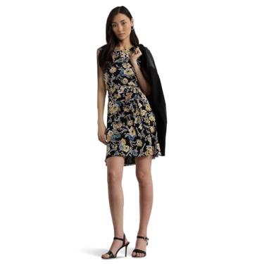 Imagem de Lauren Ralph Lauren Vestido feminino floral de crepe e manga cavada, Preto Multi, 9