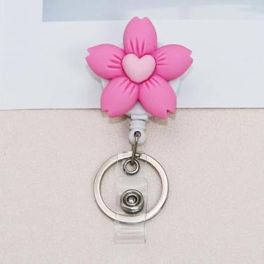 Imagem de Carretel de crachá retrátil de enfermeira de flores coloridas para porta-cartões de identificação, lindo e engraçado carretel de crachá de professor de resina para chaveiros, o melhor ótimo para