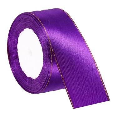 Imagem de PATIKIL Fita de cetim com borda dourada, fita de cetim de poliéster dupla face para embrulho de presente, buquês de flores, laços de cabelo, projetos de costura, roxo