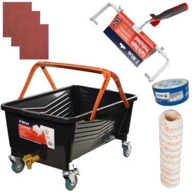 Imagem de Suporte 46cm + Rolo Duplo 46cm +Caçamba Com Tampa 43L + 3 Lixas Grão 100 + 3 Lixas Grão 120 + Fita Crepe 48mm
