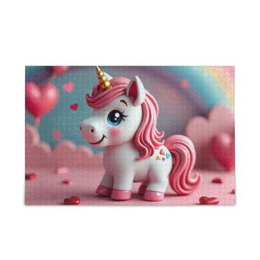 Imagem de Quebra-cabeça de 500 peças, doce unicórnio rosa quebra-cabeça resistente 2 mm peças desafio quebra-cabeça para adultos, 52 cm C x 37,8 cm L