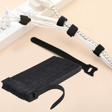 Imagem de Pacote com 50 abraçadeiras tipo T – Tiras de fio reutilizáveis para gerenciamento de cabos e organizador, fita métrica