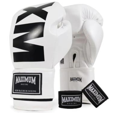 Imagem de Luva de Boxe Muay Thai Kickboxing MXM Branco e Preto + Bandagem 3m - Maximum (16oz)