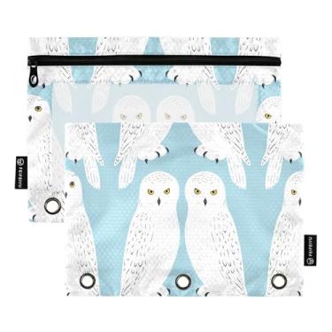 Imagem de Bolsa de lápis colorida para fichário de 3 anéis, corujas brancas da neve, azul claro, com zíper, bolsa para lápis, caneta, escola, pastas transparentes, bolsos, pastel, 25 x 18 cm, 2 pacotes