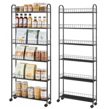 Imagem de RUOZTEOO Carrinho De Armazenamento Fino Metal Com 6 Níveis E Pol. Rodas, Unidade Prateleiras Móveis, Arame Cestos Para Cozinha, Banheiro, Escritório, Lavanderia, Espaços Estreitos