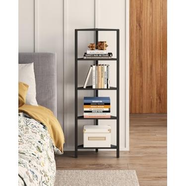 Imagem de TUTOTAK Prateleira de canto, estante de canto de 5 camadas para espaços pequenos, suporte de prateleira de canto estreito com rack de armazenamento, para sala de estar, quarto, preto BS05BK005