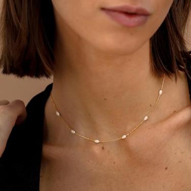 Imagem de Colar de pérolas douradas para mulheres, moderno banhado a ouro 14 k em camadas por satélite, gargantilhas, gargantilhas, joias de ouro, presente de casamento moderno, Standard, Latão, Sem Pedra