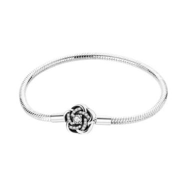 Imagem de Pulseira Feminina De Prata Esterlina 925 17-20CM Com Charms De Flores,