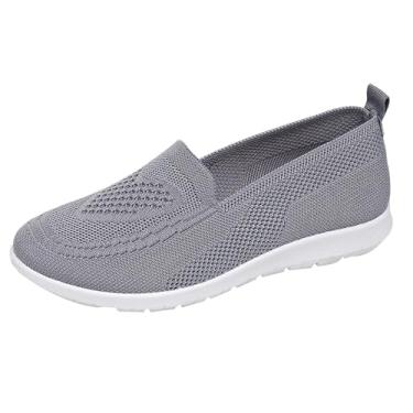 Imagem de Sapatos femininos modernos, casuais, versáteis, plus size, de corte baixo, leves, confortáveis, primavera/verão, modernos, sapatos de salto plataforma, Cinza, 39 BR