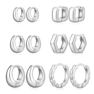 Imagem de Wgoud Conjunto de brincos pequenos de argola de ouro para mulheres, 6 pares de brincos de argola leves e hipoalergênicos banhados a ouro 14K, brincos modernos de zircônia cúbica de cartilagem para