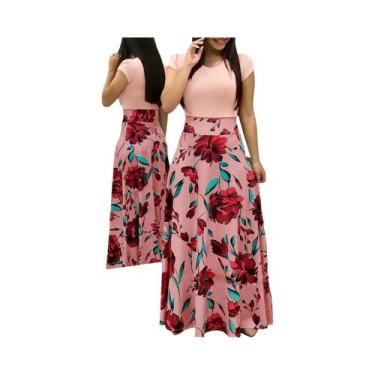 Imagem de Vestido Feminino Estampado Floral Grande Com Manga Curta Estilo Europe