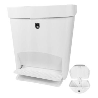 Imagem de Lixeira 15L Grande Com Tampa Pedal Plástica Cozinha Branco - Crippa