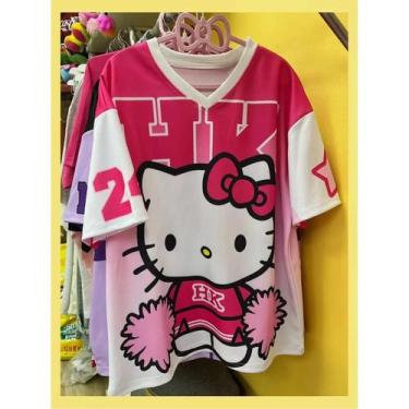 Imagem de Camiseta Unissex Hello Kitty Com Decote Em V E Manga Curta Leve E Resp