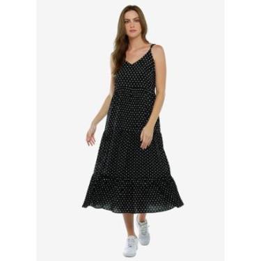Imagem de Vestido Longo Preto de Bolinhas Brancas Poá em Viscose-Feminino