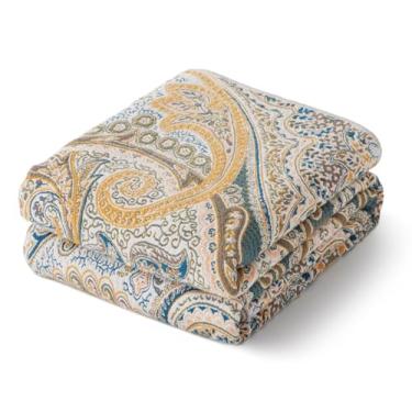 Imagem de RILIHO Cobertor 100% algodão Boho Paisley para decoração de casa – Colcha de cama clássica de fazenda, cobertores de musselina para adultos, cobertor decorativo de tecido vintage para sofá, uso em