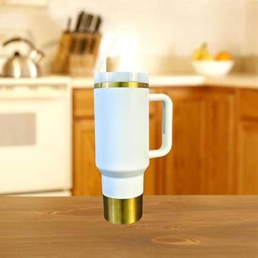 Imagem de Garrafa térmica de aço inoxidável rosa com boneca, 1200 ml, com tampa e canudo personalizável (Ouro Branco)