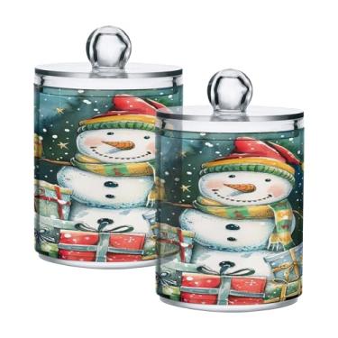 Imagem de xigua Pacote com 4 suportes para bonecos de neve de Natal para bolas de algodão, cotonete – Frasco de plástico de boticário transparente e versátil para armazenamento de maquiagem de banheiro e