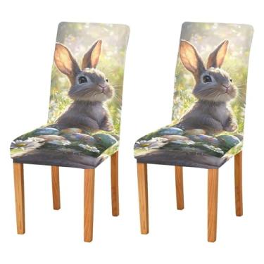 Imagem de SEHANY Lindas capas de cadeira de coelho de conto de fadas para sala de jantar, conjunto de 2, capa protetora elástica removível e lavável para cadeira de jantar para cozinha, hotel, festa, decoração
