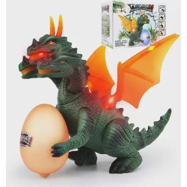 Imagem de Dragão Dinossauro Com 3 cabeças E Ovo Som Luz E Movimento . - toys kin