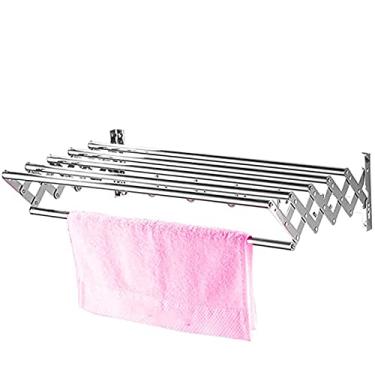 Imagem de 5sssallefaa Estante de secagem de roupa de parede dobrável dobrável dobrável para casaco de aço inoxidável gancho de toalha barra de toalha para casa de banho cabide ajustável para casa de banho