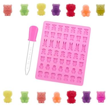 Imagem de Molde de Silicone Mini Animais 49 Cavidades Coruja Urso Leão Forma Bala Fini Gelatina Conta Gotas
