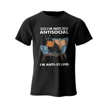 Imagem de Camiseta Unissex Engraçada Com Estampa De Gato - Eu Não Sou Antissocia