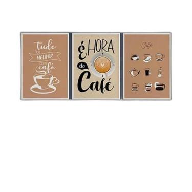 Imagem de Quadros É Hora Café Moldura Branca Com Vidro 45X34Cm 3 Peças