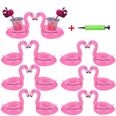 Imagem de Pacote com 14 boias infláveis para copo de flamingo, porta-copos flutuantes, porta-copos infláveis flutuantes, porta-copos para festa na piscina, diversão na água