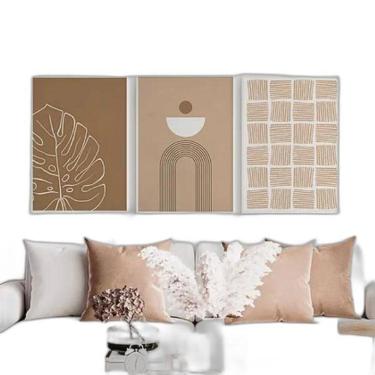 Imagem de Kit 3 Quadros Abstratos Textura Marrom 33X24Cm Vidro Branca