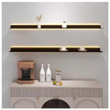 Imagem de Prateleiras de parede flutuantes versáteis com luzes LED - preto, estante de metal com emissão de luz, suporte de exibição iluminado para decoração de parede, prateleira suspensa com luzes (cor: preto