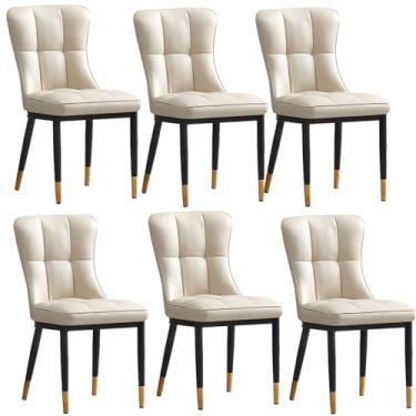 Imagem de Conjunto de 6 cadeiras de jantar modernas industriais de couro sintético, cadeiras confortáveis com encosto e pernas de metal, cadeiras estofadas de cozinha elegantes para decoração de casa