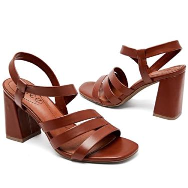 Imagem de Ruiee Sandálias femininas de salto grosso – bico aberto quadrado com tiras no tornozelo elegantes sapatos de festa de casamento para mulheres., Marrom 084, 40