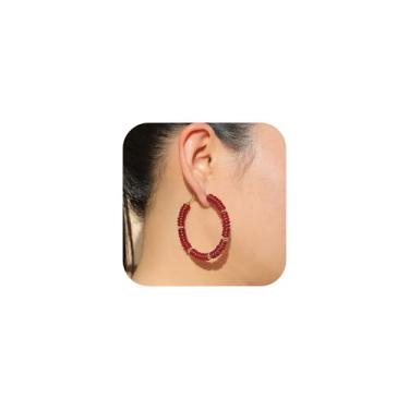 Imagem de Wellike Brincos femininos de argola com contas de pedra natural ouro rosa brincos de pressão hipoalergênicos delicados à prova d'água joias modernas, 20mm, Aço inoxidável, Sem pedra preciosa