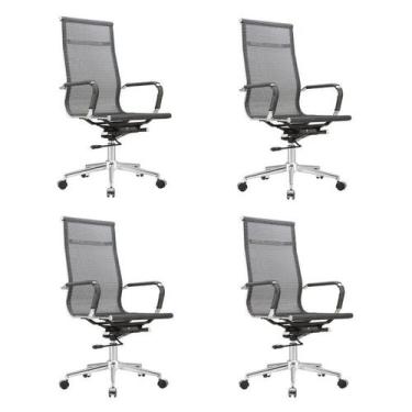 Imagem de Kit 4 Cadeiras Escritório Interlocutor Fixa Aço Cromado Sidney - Espre