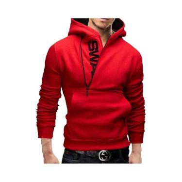 Imagem de Moletom Masculino Slim Fit Com Zíper E Bolso, Estampa De Poá, Esportiv