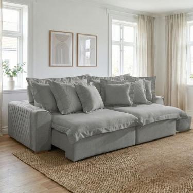 Imagem de Sofá Retrátil e Reclinável 3 Lugares 250cm Linho Zeus Cinza