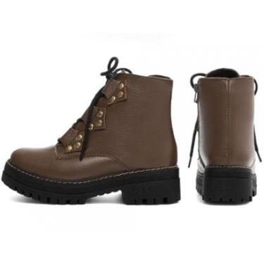 Imagem de Coturno Feminino Couro Café Sola Tratorada Zíper Dourado Genero:Feminino;Cor:;Tamanho:35-Feminino