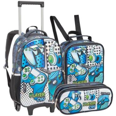 Imagem de Conjunto Material Escolar Gamer Infantil com Mochila de Rodinhas Lanch