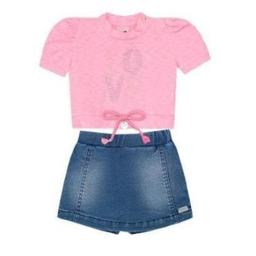 Imagem de Conjunto Infantil Menina Blusa+Short Saia Jeans Aconchego-Feminino