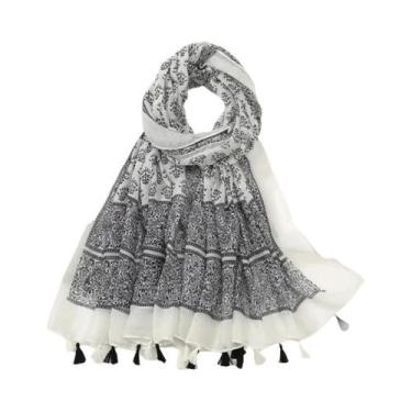 Imagem de Cachecol Floral De Viscose Para Mulheres 180x90cm, Pashmina Fina Para 