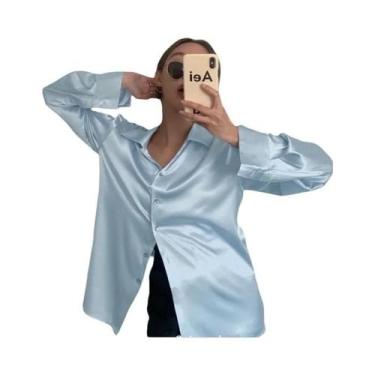 Imagem de Camisa Elegante De Seda Com Manga Longa Para Mulheres Verão 2024, Blus